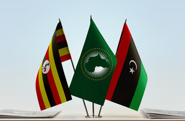 Flags of Uganda African Union and Libya