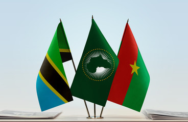 Flags of Tanzania African Union and Burkina Faso