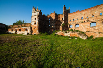 The old ruins of the collapsed walls with gates and windows Staroselskiy castle in Stare Selo, Lviv region, Ukraine