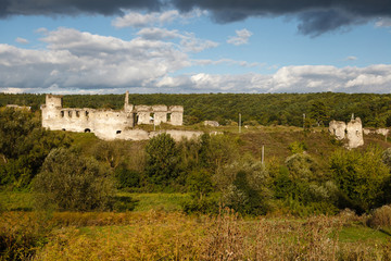 Fototapeta na wymiar Ruin of ancient castle in Sidorov, Ternopil region