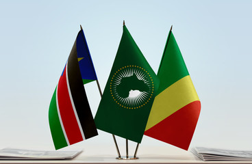 Flags of South Sudan African Union and Republic of the Congo