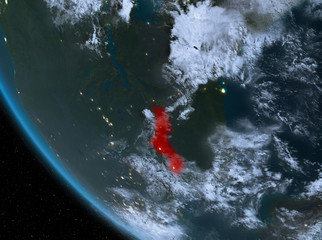Night view of Malawi on Earth