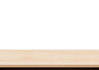 Empty brown wood table top isolated on white background, Used for display or montage your products