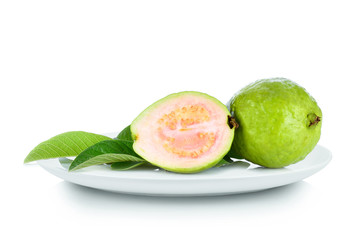 Guava fruit in plate isolated on a white background