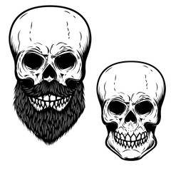 Bearded skull isolated on white background. Design element for poster, emblem, sign, t shirt.