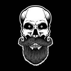 Bearded skull on dark background. Design element for poster, emblem, t shirt.
