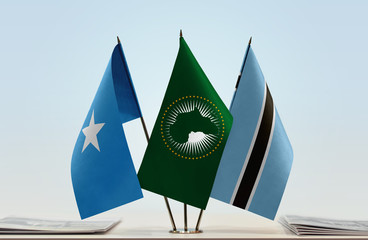 Flags of Somalia African Union and Botswana