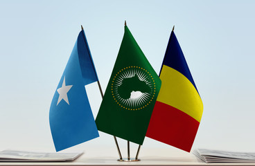 Flags of Somalia African Union and Chad