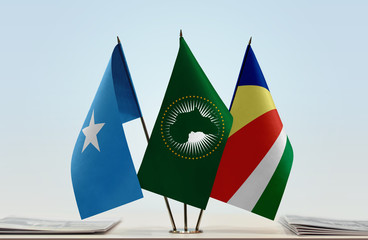 Flags of Somalia African Union and Seychelles