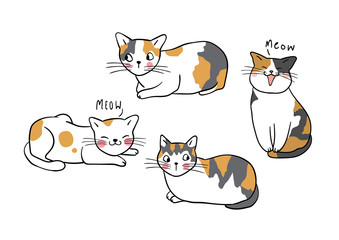 Vector illustration set character design cute cat bubble Doodle style