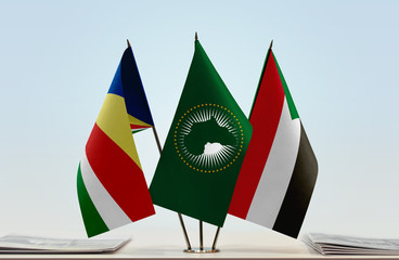 Flags of Seychelles African Union and Sudan