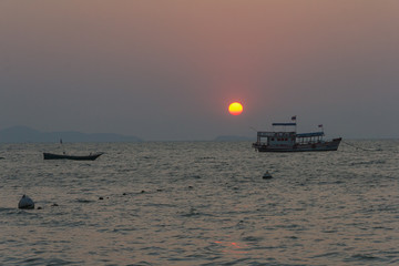 Ship on the sunset in the sea