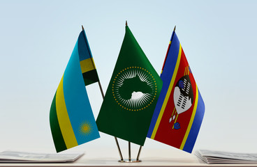 Flags of Rwanda African Union and Swaziland
