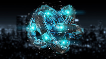 Futuristic torus technology textured object 3D rendering