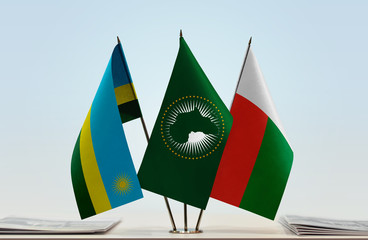 Flags of Rwanda African Union and Madagascar