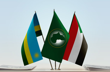Flags of Rwanda African Union and Sudan