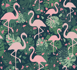 Trendy Tropical Flamingo Background. Vector Pattern. Terrazzo.