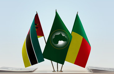 Flags of Mozambique African Union and Benin
