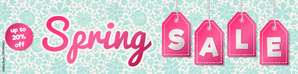 Wall mural spring sale - background with flowers. concept of a banner. vector.