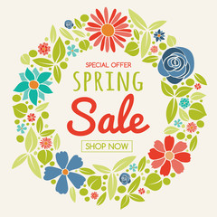 Fototapeta na wymiar Design of a poster with hand drawn flowers - Spring Sale. Vector.