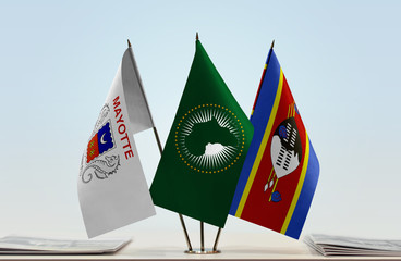 Flags of Mayotte African Union and Swaziland