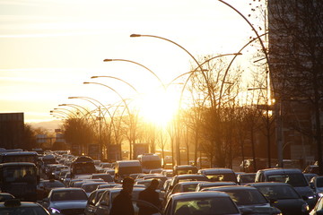 Crowded Traffic on Sunset Ankara Turkey 25 February 2018