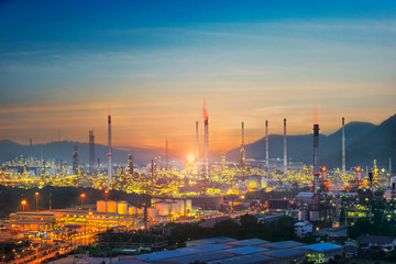 oil refinery plant at sunset scenery view