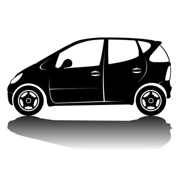 Vector isolated car silhouette image. Black silhouette. Car with reflection