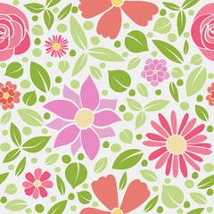 Floral background - seamless pattern with hand drawn flowers. Mother's Day, Woman's Day and Valentine's Day. Vector..