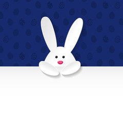 Design of Easter poster with white 3d bunnies and copyspace. Vector.