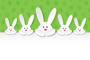 Cute bunnies on background with copyspace - Easter concept. Vector.