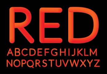 Neon red Bubble Typeset. Fluid color typeface set on black background. Visual communication poster design.