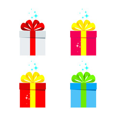 Set of color birthday gift icon. Flat vector cartoon illustration. Objects isolated on white background.