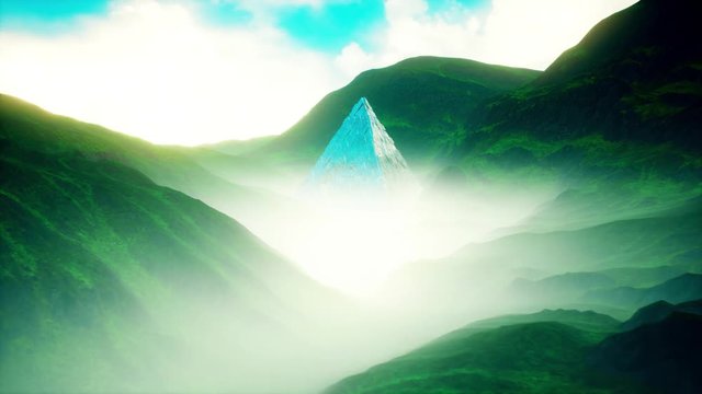 4K Mysterious Alien Pyramid in Mountain Valley Fantasyi 3D Animation