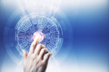 Hand pointing at interface