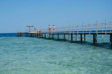 Wooden bridge over the sea. Travel and Vacation. Red sea, Sharm El-Sheikh