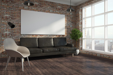 Brick living room with empty poster