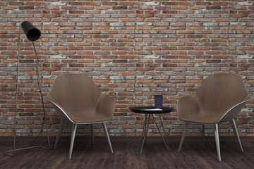 Brick interior with chairs