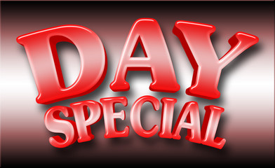Stock Illustration - Shiny Metallic Red Text: Day Special, 3D Illustration, Isolated Against the Gradient Background.