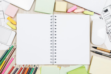 Office table top with supplies