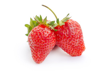 two berries of ripe juicy strawberries