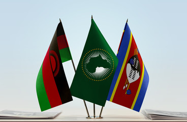 Flags of Malawi African Union and Swaziland