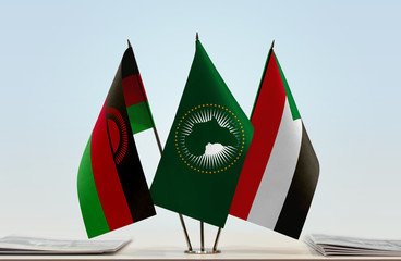 Flags of Malawi African Union and Sudan