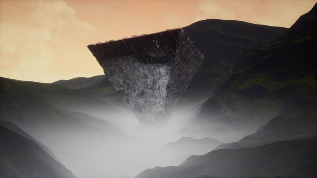 4K Upside Down Alien Pyramid in Misty Valley Cinematic 3D Animation