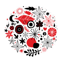 Creative template with flowers and abstract hand drawn elements. Useful for advertising, graphic design, invitations, cards and posters.