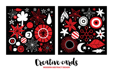 Set of creative templates with flowers and abstract hand drawn elements. Useful for advertising, graphic design, invitations, cards and posters.