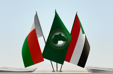 Flags of Madagascar African Union and Sudan