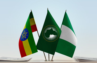 Flags of Ethiopia African Union and Nigeria