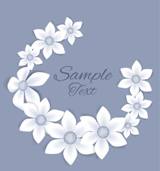 Vector illustration gray background with white flowers. Floral background