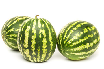 three ripe watermelons berry on white background